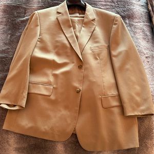 Botany mens suit tan; pants have inseam of 30 inches